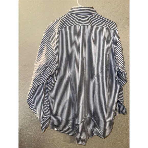 Lands End Blue and White Stripped Long Sleeve Men’s Shirt - Picture 4 of 4